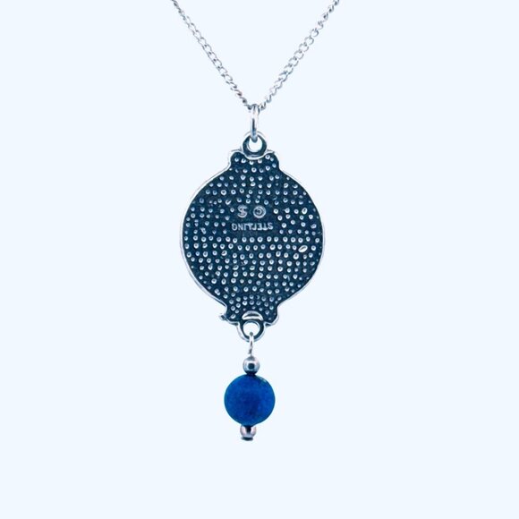 Sterling Silver 925 Lapis Lazuli Pendant Necklace, 18”, 8.49g, Elegant Design - Picture 3 of 11